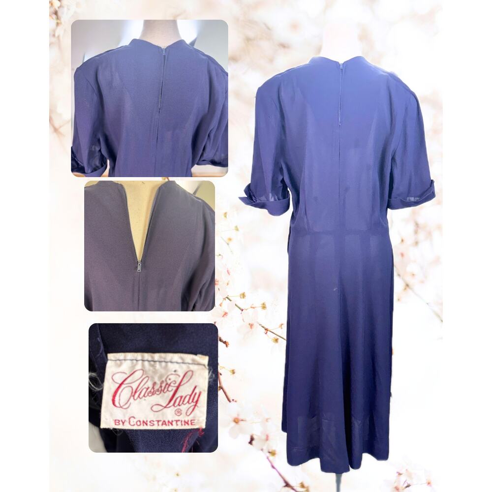 Vintage 40s 50s Classic Lady by Constantine Navy Blue Shirt Beaded Dress XL - Picture 3 of 3
